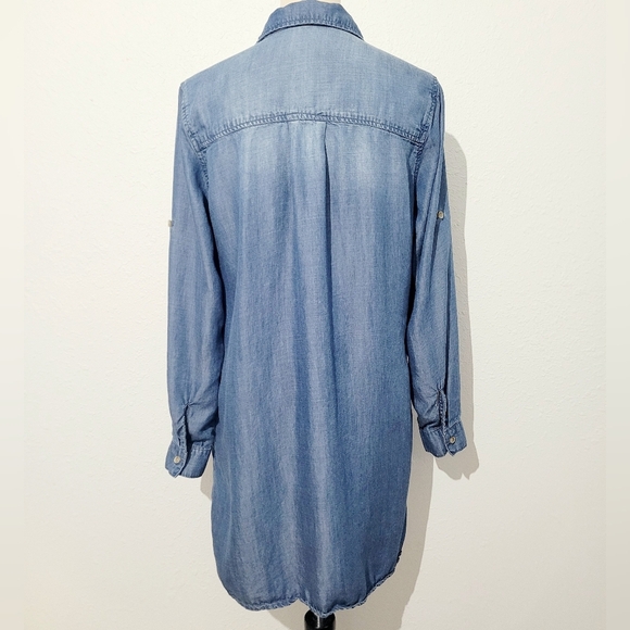 Cloth & Stone Women Chambray Tunic Dress Sz Medium Roll Tab Sleeve Anthropology - Picture 5 of 11